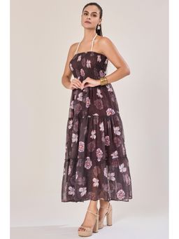 Urban Sundari - Women Brown Georgette Sleeveless Floral Maxi Dress