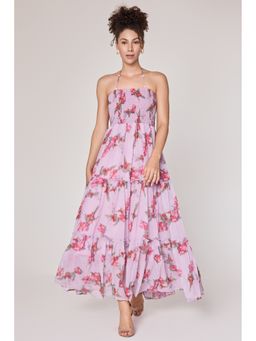 Urban Sundari - Women Lavender Georgette Sleeveless Floral Maxi Dress