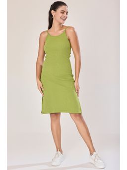 Urban Sundari - Women Green Cotton Sleeveless Plain Knee Length Dress