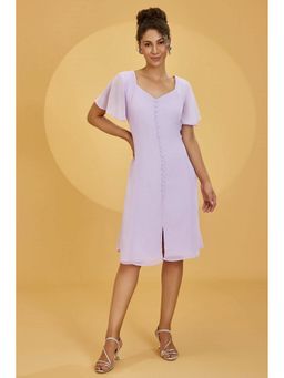 Urban Sundari - Women Lavender Crepe Flared Sleeves Plain Knee Length Dress