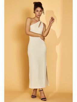 Urban Sundari - Women Ivory Cotton Sleeveless Plain Maxi Dress