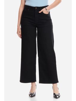 Virgio - Women Black Cotton Plain Straight Fit Pant