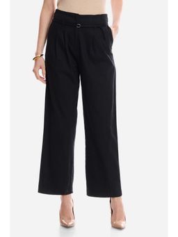 Virgio - Women Black Cotton Plain Straight Fit Pant