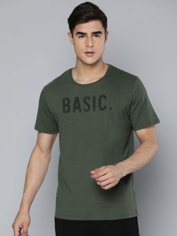 Alcis - Men Typography Dry Tech Sports T Shirt Olive