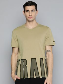 Alcis - Men Typography Printed Dry Tech Sports T Shirt Khaki