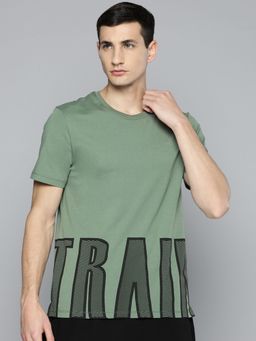 Alcis - Men Typography Printed Dry Tech Sports T Shirt Green