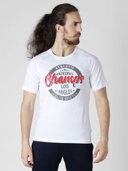 Alcis - Men White Printed Round Neck T Shirt