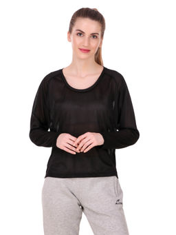 Alcis - Women Black Solid Mesh Running T Shirt