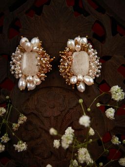 House of D'oro - Contemporary Earrings Off White Stone with Pearls