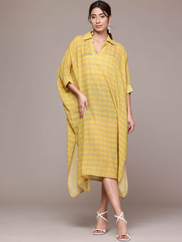 Aarke Ritu Kumar - Yellow Printed Midi Kaftan Dress
