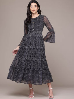 Aarke Ritu Kumar - Black Printed Midi Dress