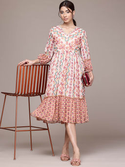 Aarke Ritu Kumar - Off White Printed Midi Dress