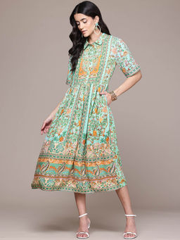 Aarke Ritu Kumar - Green Floral Midi Dress