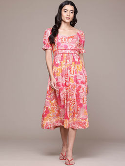 Aarke Ritu Kumar - Coral Floral Midi Dress