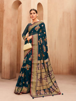 Elora - Poly Viscose Georgette Paisley Banarasi Saree(Dark Blue)