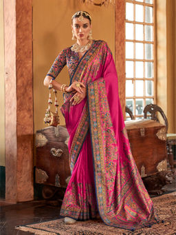 Elora - Poly Viscose Silk Paisley Print Banarasi Saree(Pink)