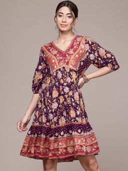 Aarke Ritu Kumar - Multi-Color Floral Knee Length Dress