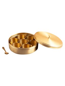 earth chakra - 7 Containers Brass Masala Box with Hammered Lid