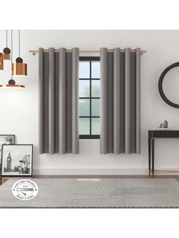 HomeTown - Fiesta Solid Textured Sheer Window Curtains 5 Feet In Charcoal Colour (Set of 2)