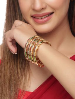 VIRAASI - Gold Plated Red Stone-studded Handcrafted Bangles (Set of 4)