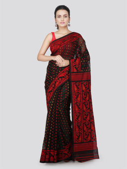PinkLoom - Womens soft Jamdani Saree without Blouse -Black