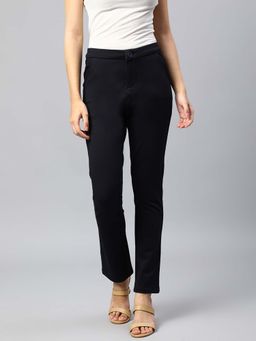 Xpose - Women Navy Blue Comfort Straight Fit High Rise Trousers