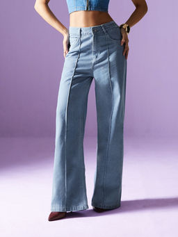 Miss Chase - Womens Light Blue Straight-Fit High Rise Clean-Look Denim Jeans