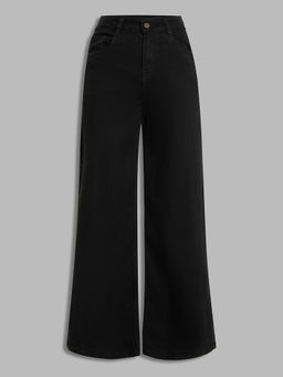 Miss Chase - Womens Black Wide Leg High Rise Stretchable Denim Jeans