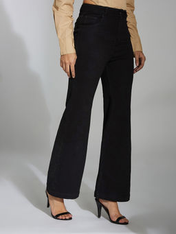 Miss Chase - Womens Black Bootcut High Rise Clean Look Regular Stretchable Denim Jeans