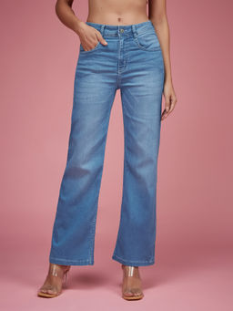 Miss Chase - Womens Light Blue Wide Leg Mid Rise Denim Jeans