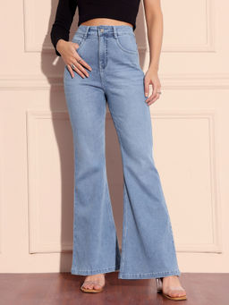 Miss Chase - Womens Light Blue High Rise Clean Look Denim Bootcut Shaping Jeans