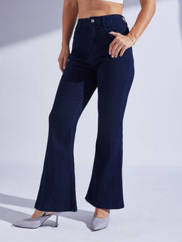 Miss Chase - Womens Navy Blue Bootcut High Rise Shaping Denim Jeans