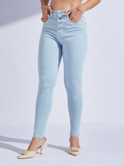 Miss Chase - Womens Light Blue Skinny High Rise Regular Length Denim Jeans