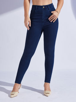 Miss Chase - Womens Navy Blue Skinny High Rise Regular Stretchable Denim Jeans