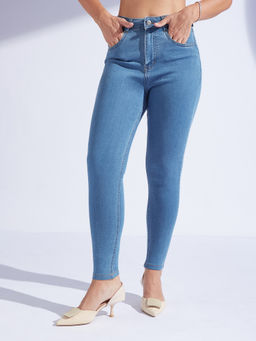 Miss Chase - Womens Blue Skinny High Rise Cropped Denim Jeans