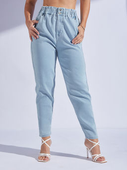 Miss Chase - Womens Light Blue High Rise Stretchable Denim Mom's Jeans