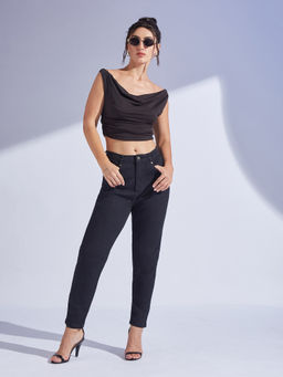 Miss Chase - Womens Black High Rise Stretchable Denim Mom's Jeans