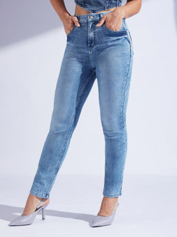 Miss Chase - Womens Light-Blue Slim-Fit High Rise Denim Jeans