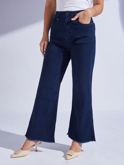 Miss Chase - Womens Navy Blue Bootcut High Rise Stretchable Denim Jeans