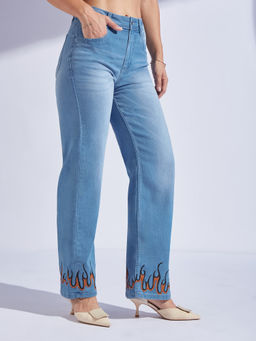 Miss Chase - Womens Light Blue Straight Fit Mid Rise Stretchable Denim Jeans