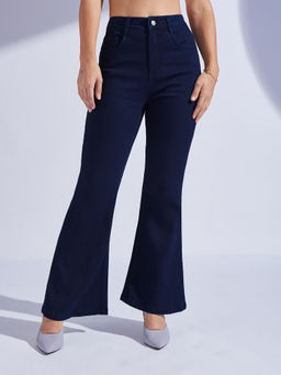 Miss Chase - Womens Navy Blue Bootcut High Rise Denim Jeans