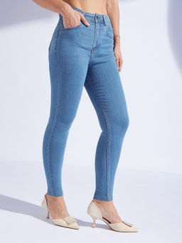 Miss Chase - Womens Blue Skinny High Rise Cropped Denim Jeans