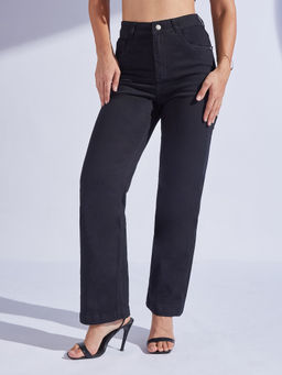 Miss Chase - Womens Black Straight High Rise Stretchable Denim Jeans