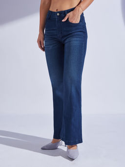 Miss Chase - Womens Navy Blue High Rise Stretchable Bootcut Denim Jeans