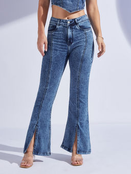 Miss Chase - Womens Navy Blue Bootcut High Rise Denim Bootcut Jeans