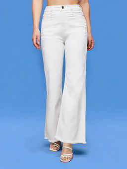 Miss Chase - Womens White Bootcut High Rise Stretchable Denim Jeans