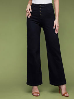 Miss Chase - Womens Black Wide Leg High Rise Regular Stretchable Denim Jeans