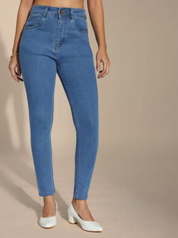 Miss Chase - Womens Blue Skinny High Rise Cropped Denim Jeans