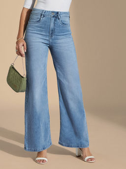 Miss Chase - Womens Light Blue Wide-Leg High Rise Denim Jeans