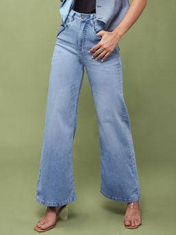 Miss Chase - Womens Light Blue Wide Leg High Rise Denim Jeans